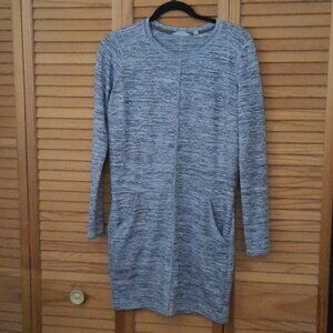 Athleta Grey Heathered Long Sleeve 2 Pocket Crew Neck Dress Size Small
